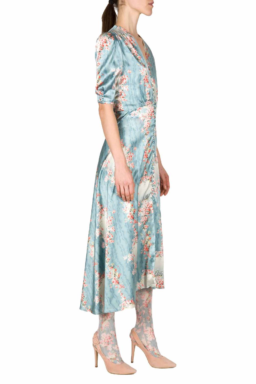 Luisa Beccaria Abito Bottoncino Con Cerchio Di Rose In Raso Super Saving Price