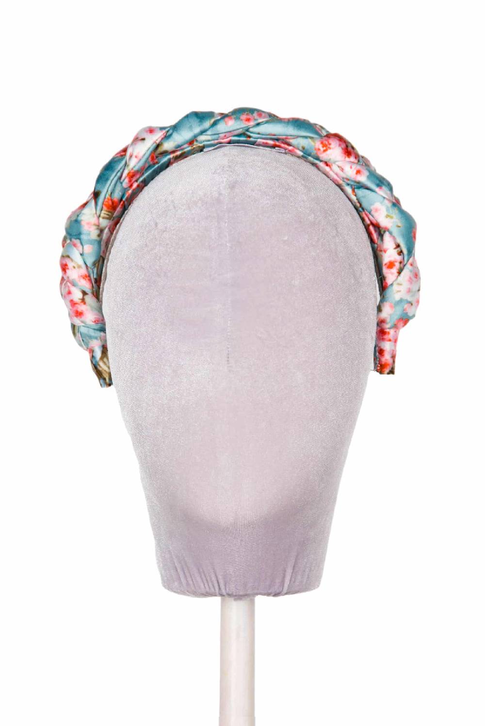 Luisa Beccaria Fascia per capelli intrecciata con boccioli di rose in raso blu lucido Offerta settimanale