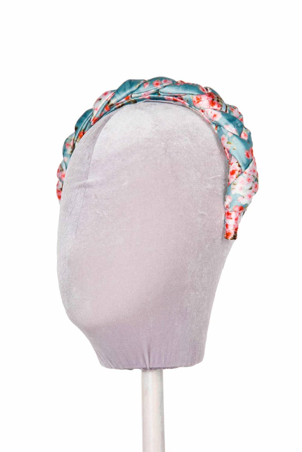 Luisa Beccaria Fascia per capelli intrecciata con boccioli di rose in raso blu lucido Offerta settimanale