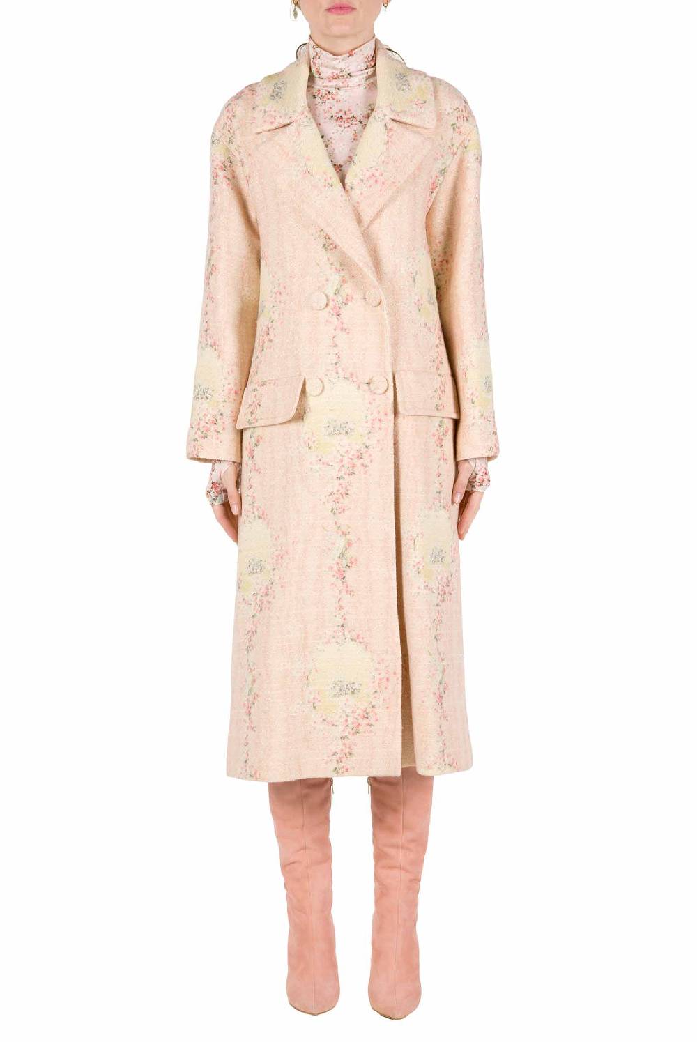 Luisa Beccaria Cappotto Cerchio Di Rose In Lana Con Fodera Abbinata Ritorno libero