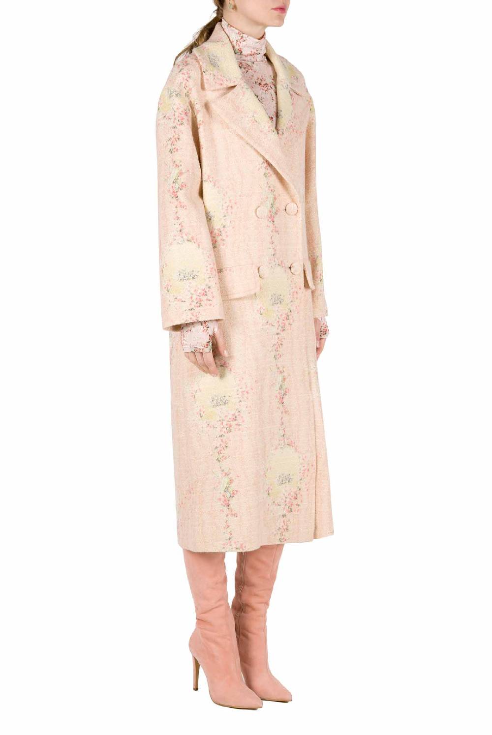 Luisa Beccaria Cappotto Cerchio Di Rose In Lana Con Fodera Abbinata Ritorno libero