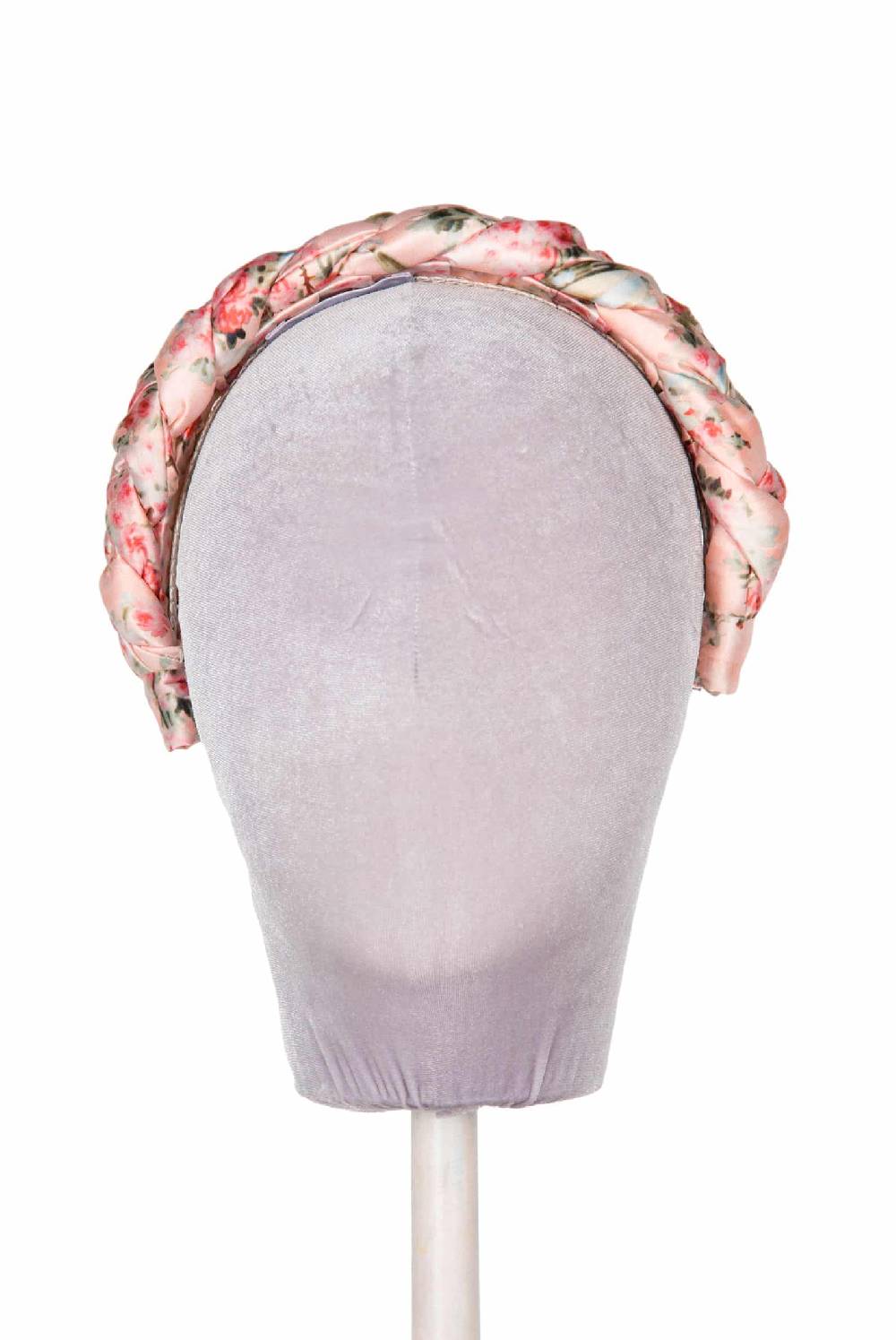 Luisa Beccaria Fascia per capelli intrecciata con boccioli di rose in raso lucido rosa Ultimo giorno