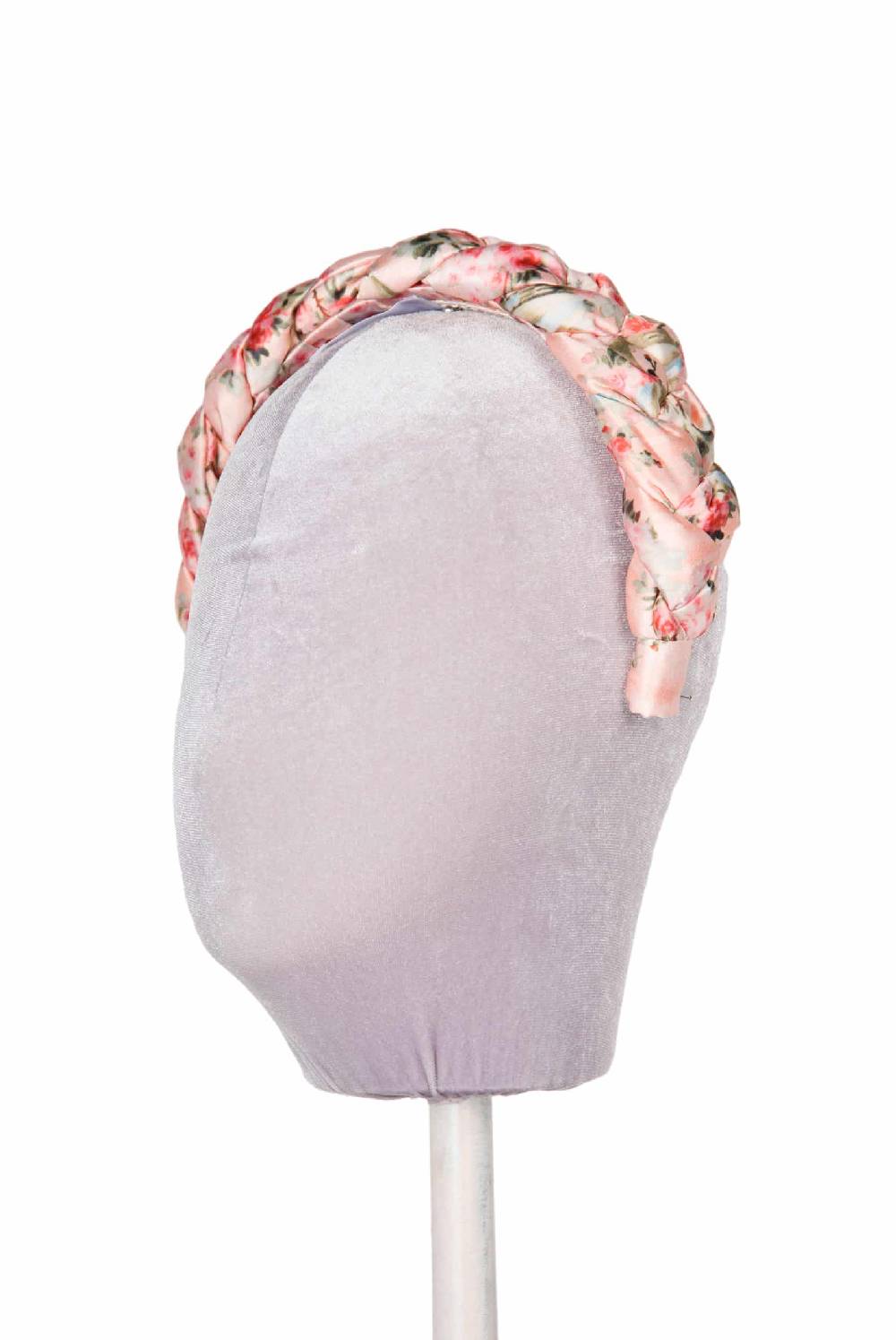 Luisa Beccaria Fascia per capelli intrecciata con boccioli di rose in raso lucido rosa Ultimo giorno
