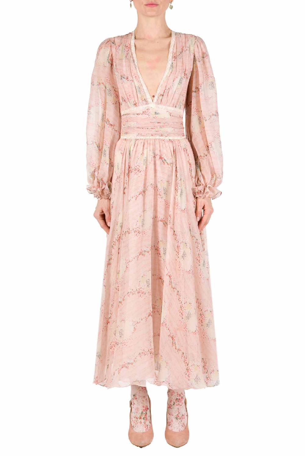 Luisa Beccaria Cerchio In Chiffon Di Pizzo Di Rose Stampato Abito Promozione temporanea