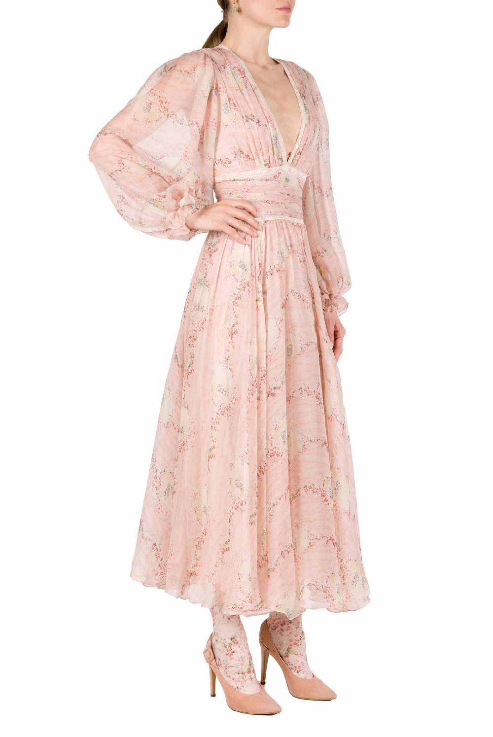Luisa Beccaria Cerchio In Chiffon Di Pizzo Di Rose Stampato Abito Promozione temporanea