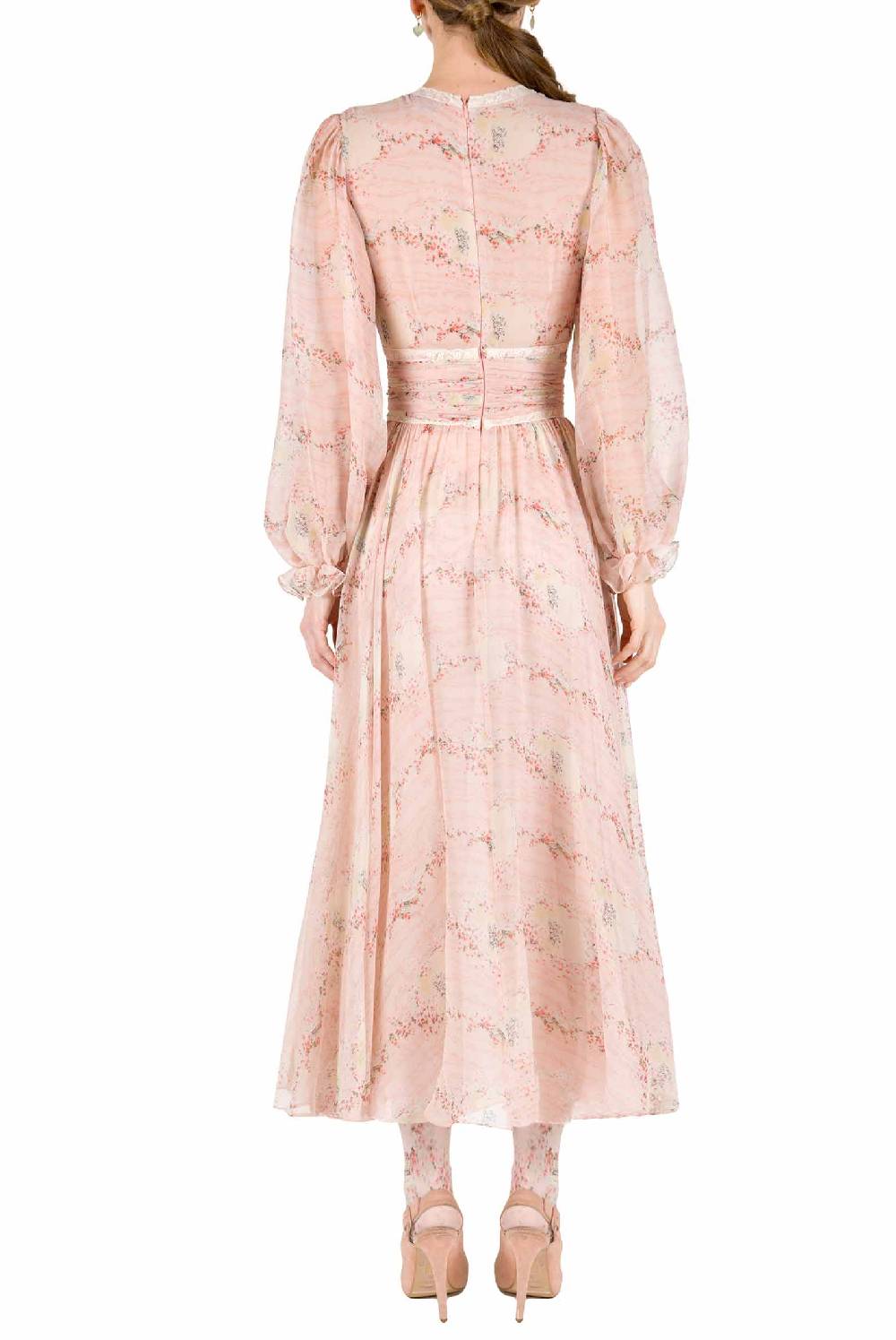 Luisa Beccaria Cerchio In Chiffon Di Pizzo Di Rose Stampato Abito Promozione temporanea