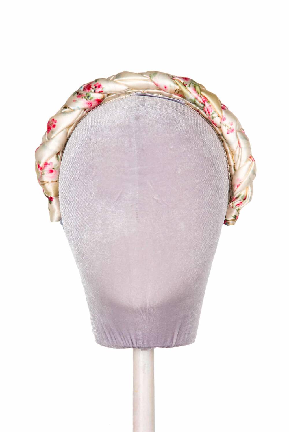 Luisa Beccaria Fascia per capelli intrecciata con boccioli di rose in raso lucido color crema Offerta speciale della fabbrica