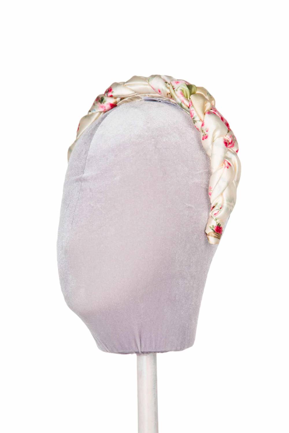 Luisa Beccaria Fascia per capelli intrecciata con boccioli di rose in raso lucido color crema Offerta speciale della fabbrica