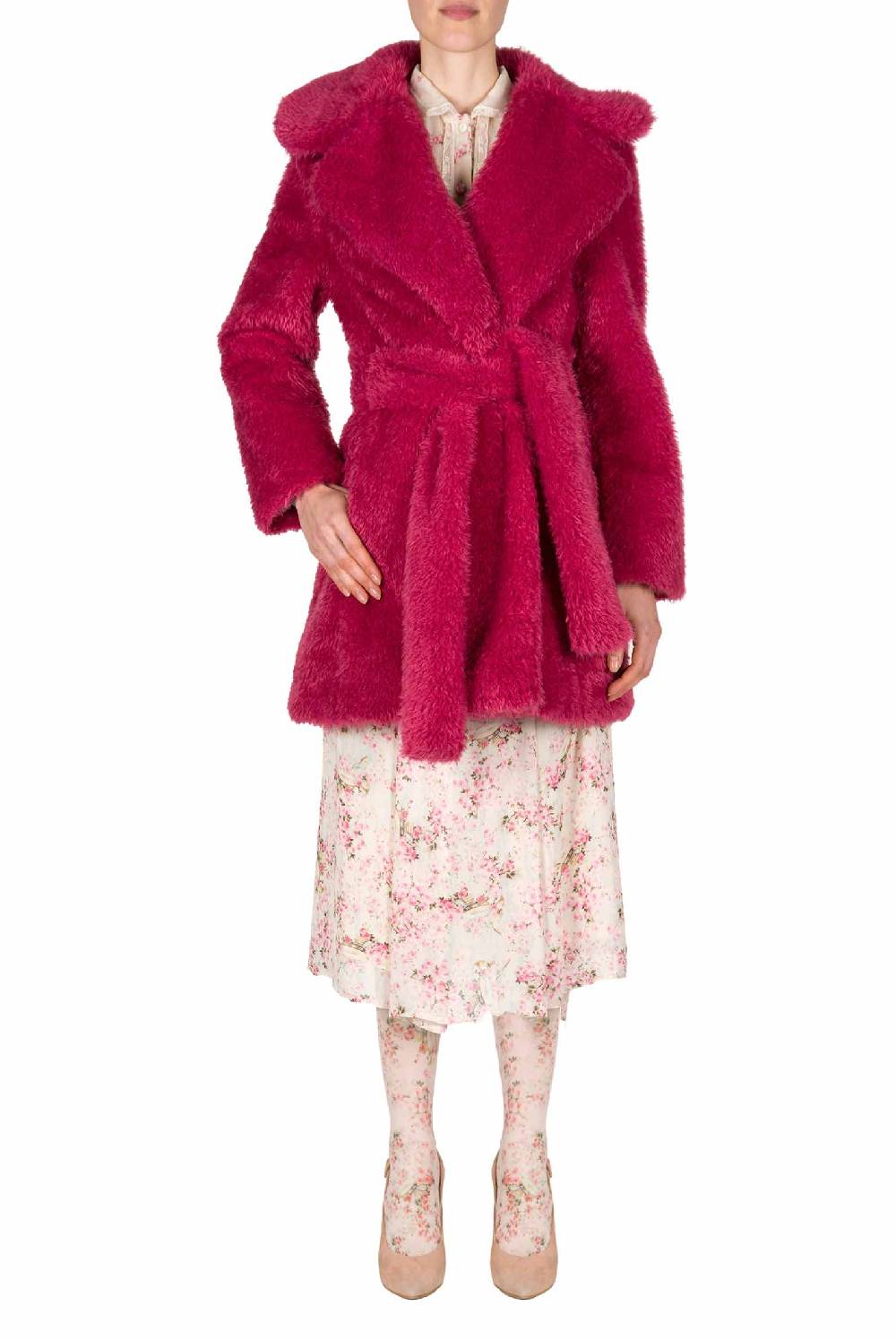 Luisa Beccaria Cappotto di pelliccia fucsia Sostegno trimestrale