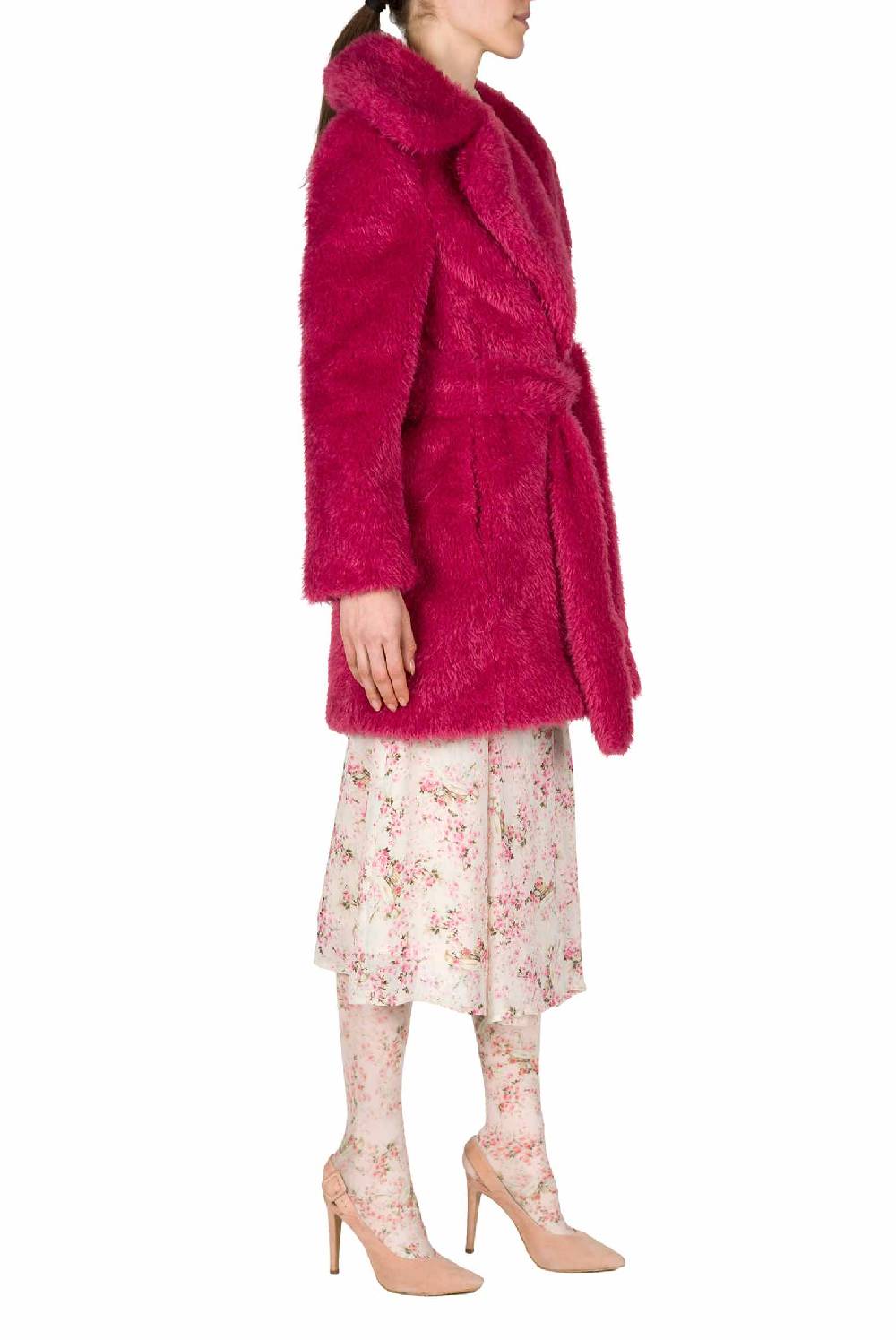 Luisa Beccaria Cappotto di pelliccia fucsia Sostegno trimestrale