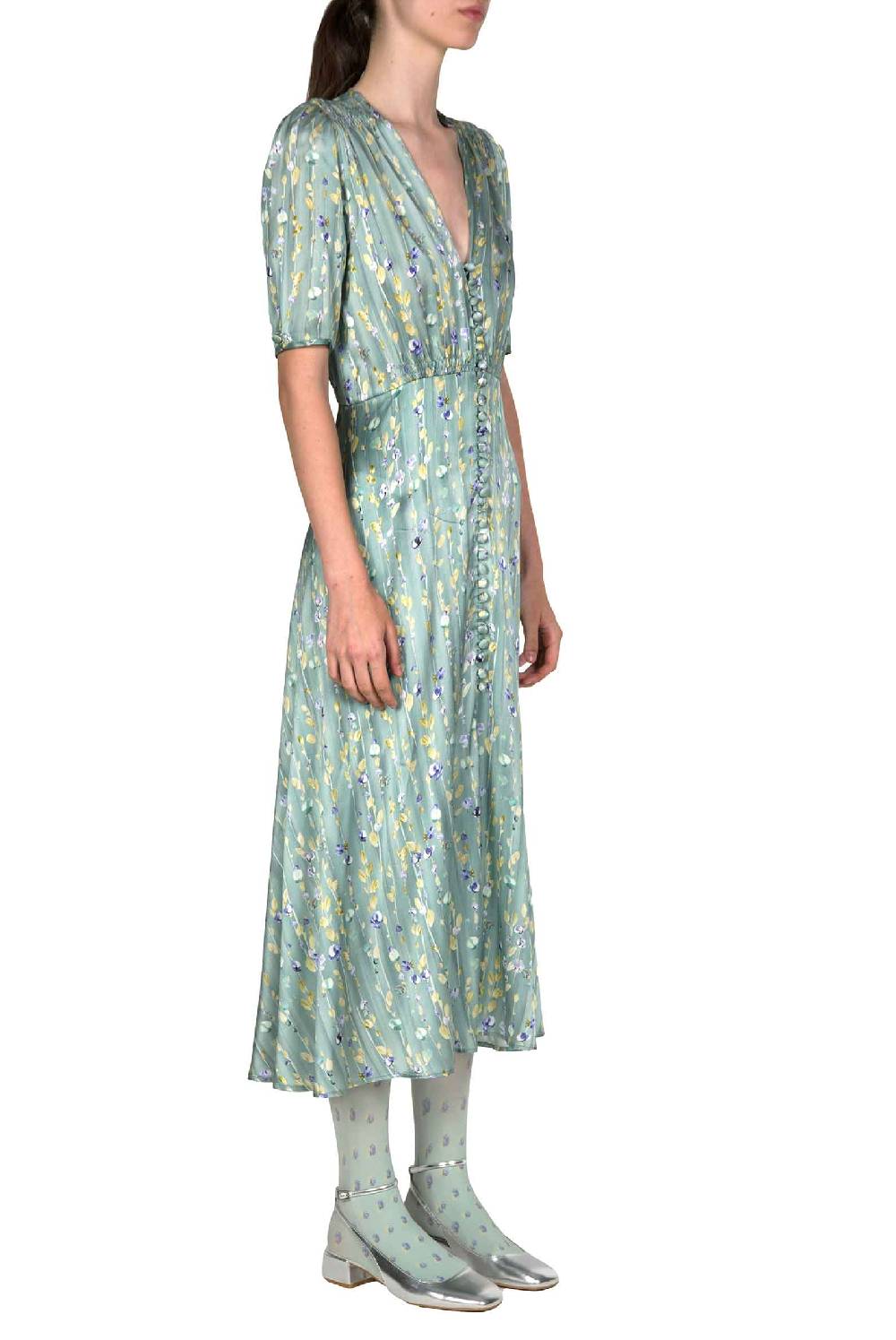 Luisa Beccaria Abito in seta bottoncino con ghirlanda di fiori Fino al 55% di sconto
