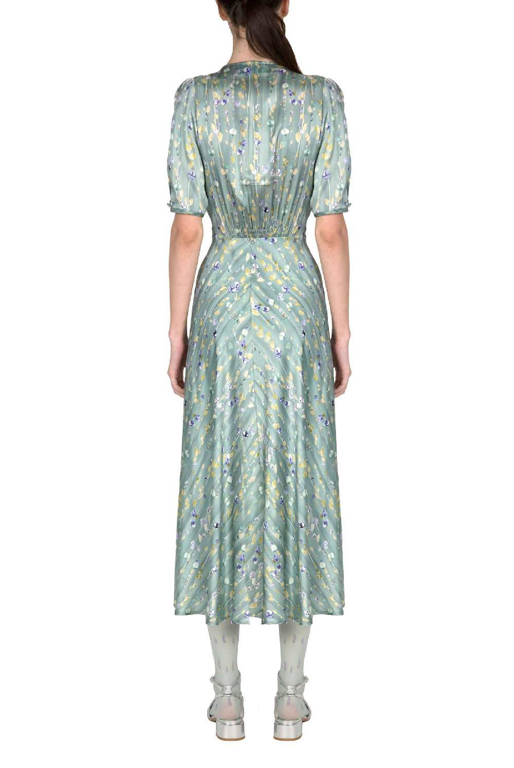 Luisa Beccaria Abito in seta bottoncino con ghirlanda di fiori Fino al 55% di sconto