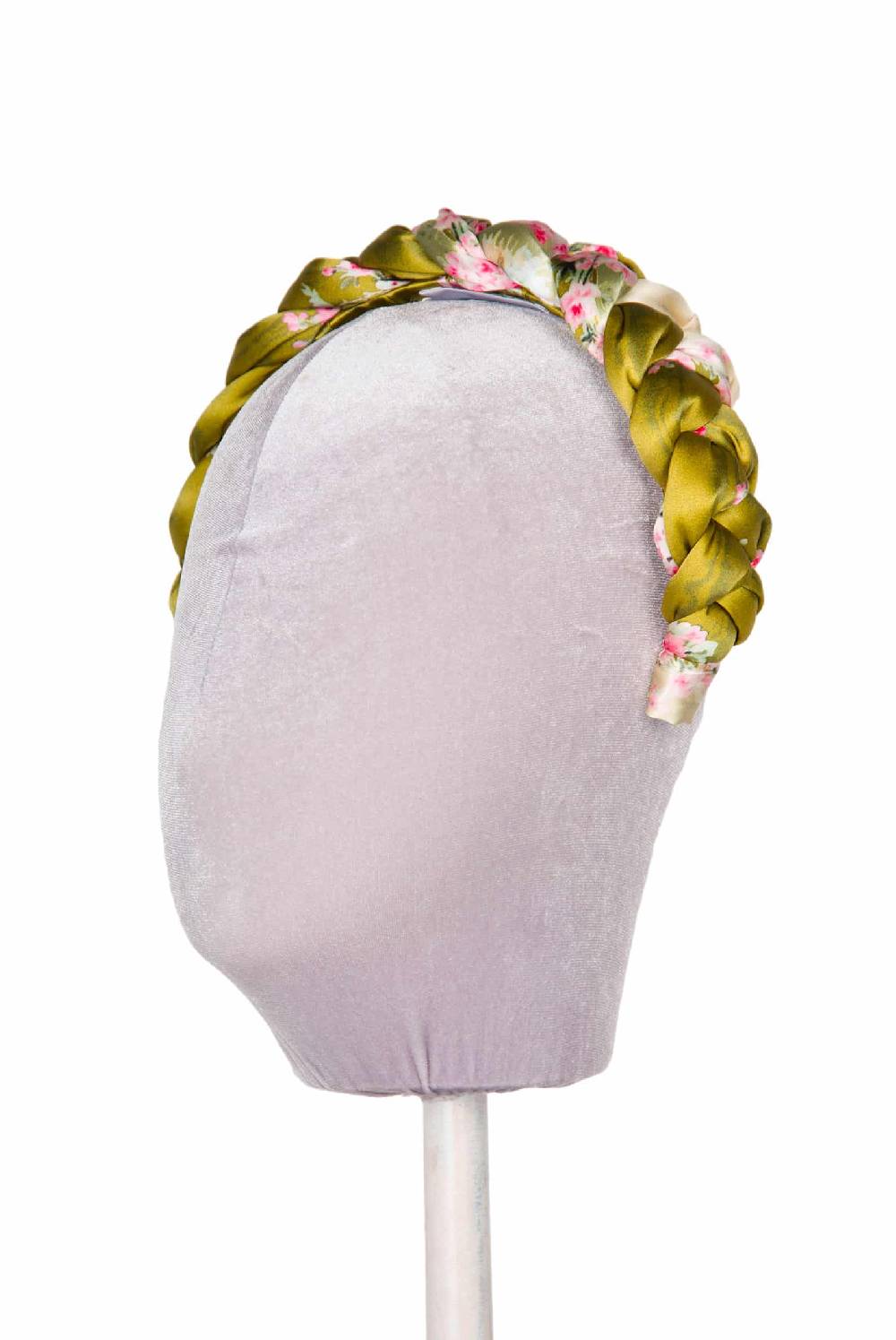 Luisa Beccaria Fascia per capelli intrecciata con boccioli di rose in raso verde brillante 50% di sconto con spedizione gratuita