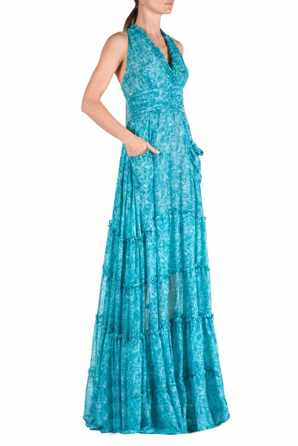 Luisa Beccaria Abito in chiffon di seta stampato con rose Italy