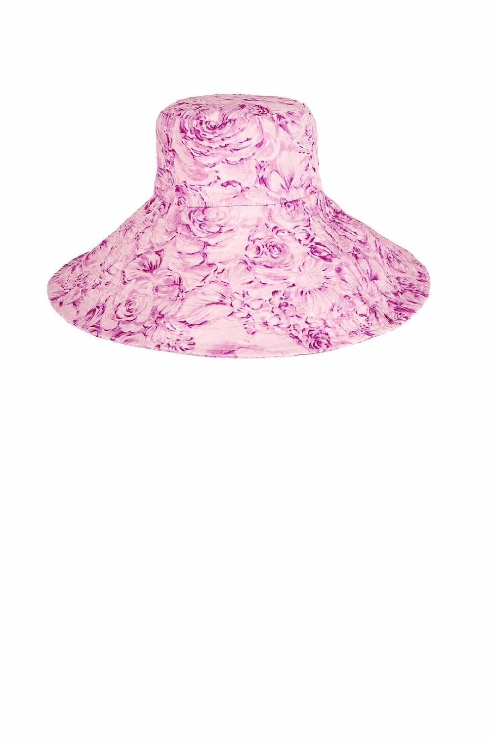 Luisa Beccaria Cappello in lino Capri con stampa rose rosa In Linea