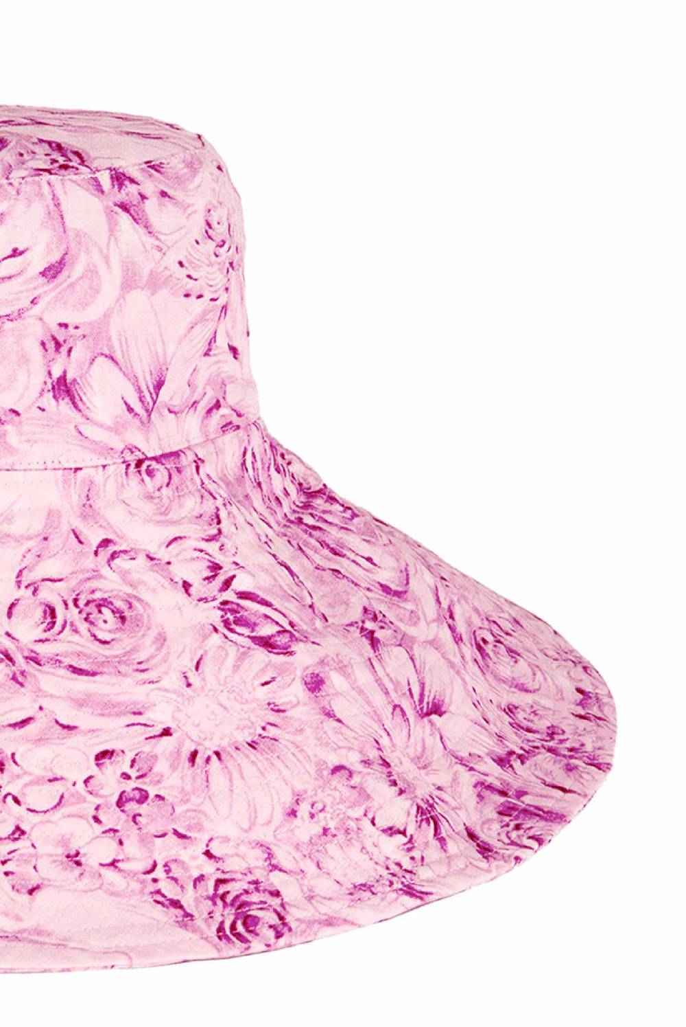 Luisa Beccaria Cappello in lino Capri con stampa rose rosa In Linea