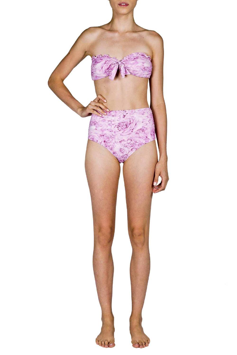 Luisa Beccaria Fascia E Vita Alta Slip Bikini Rose Rosa Nuovo