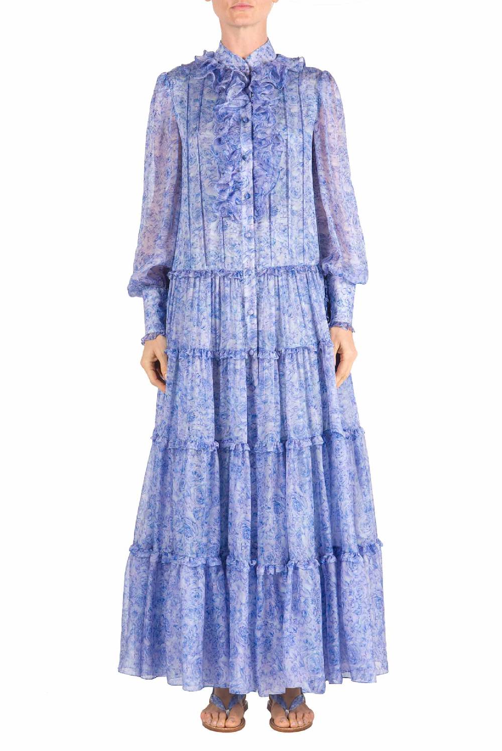 Luisa Beccaria Abito Chemisier in Chiffon con Rose Novità