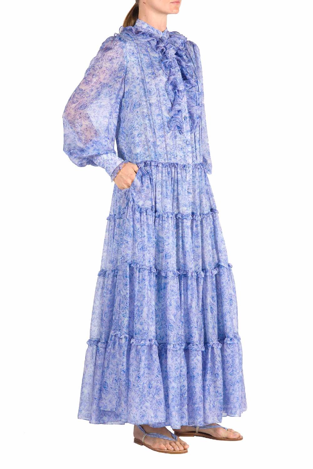Luisa Beccaria Abito Chemisier in Chiffon con Rose Novità