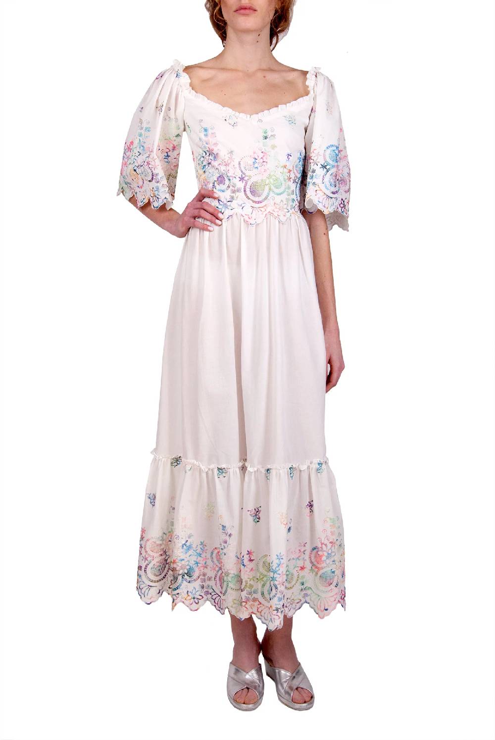Luisa Beccaria Abito in cotone bianco ricamato In Vendita