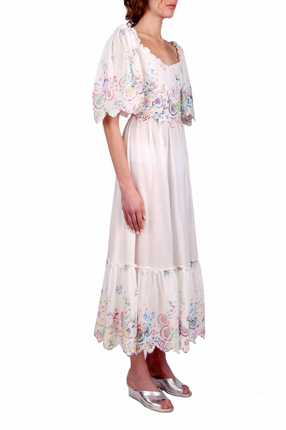 Luisa Beccaria Abito in cotone bianco ricamato In Vendita