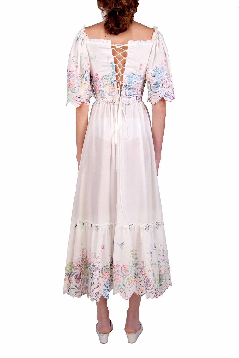 Luisa Beccaria Abito in cotone bianco ricamato In Vendita