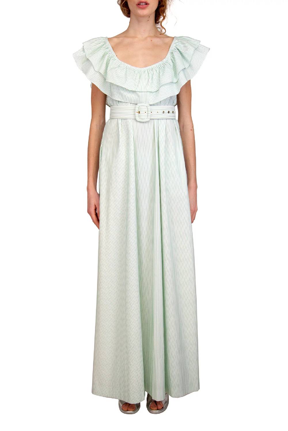 Luisa Beccaria Abito A Righe Verde / Bianco Con Volant Offerte