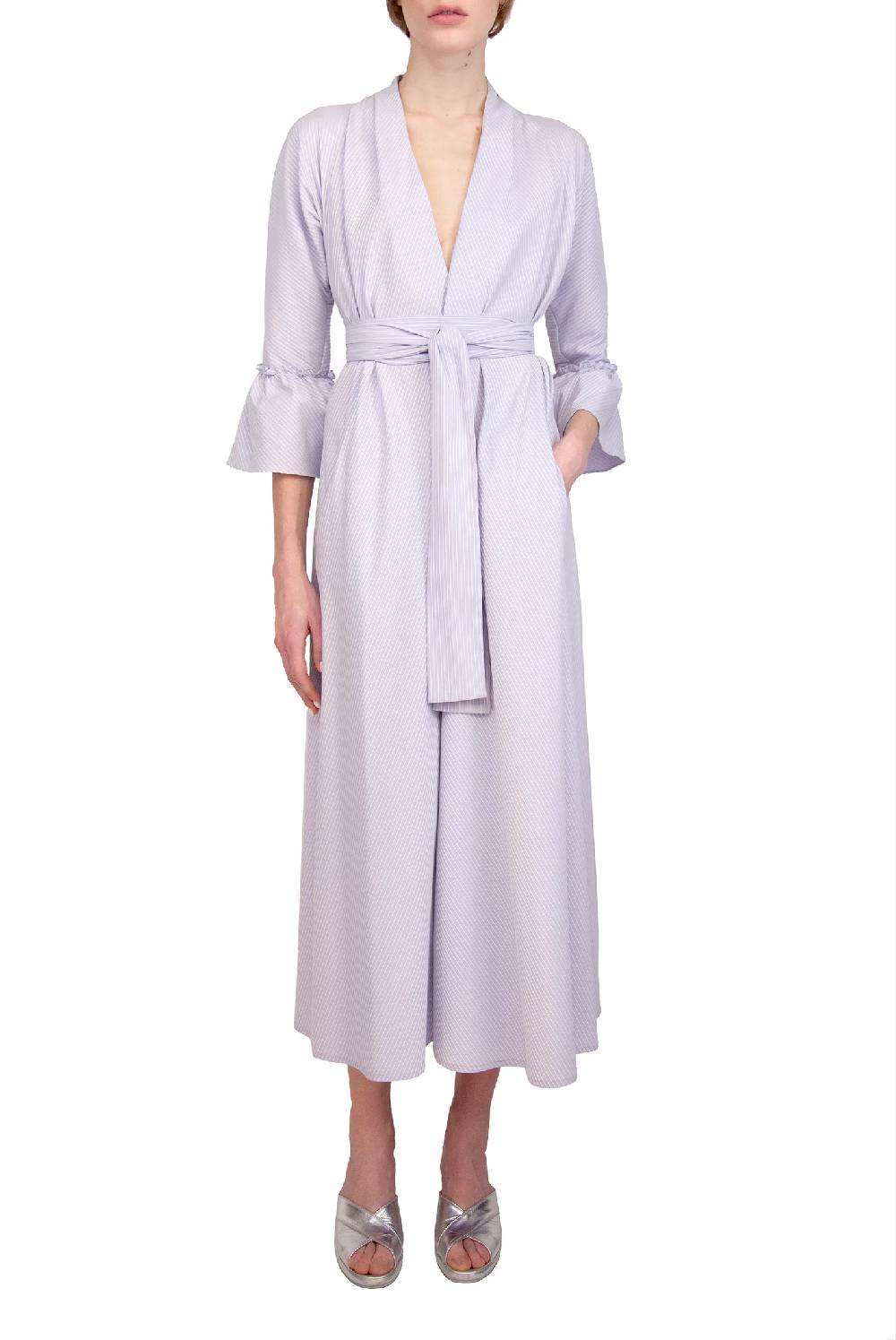 Luisa Beccaria Abito Luisa in cotone elasticizzato a righe lilla / bianco Hotsell