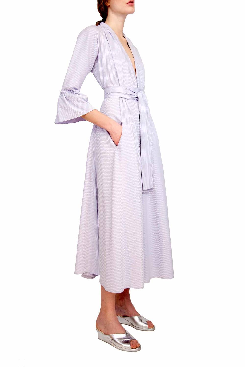Luisa Beccaria Abito Luisa in cotone elasticizzato a righe lilla / bianco Hotsell