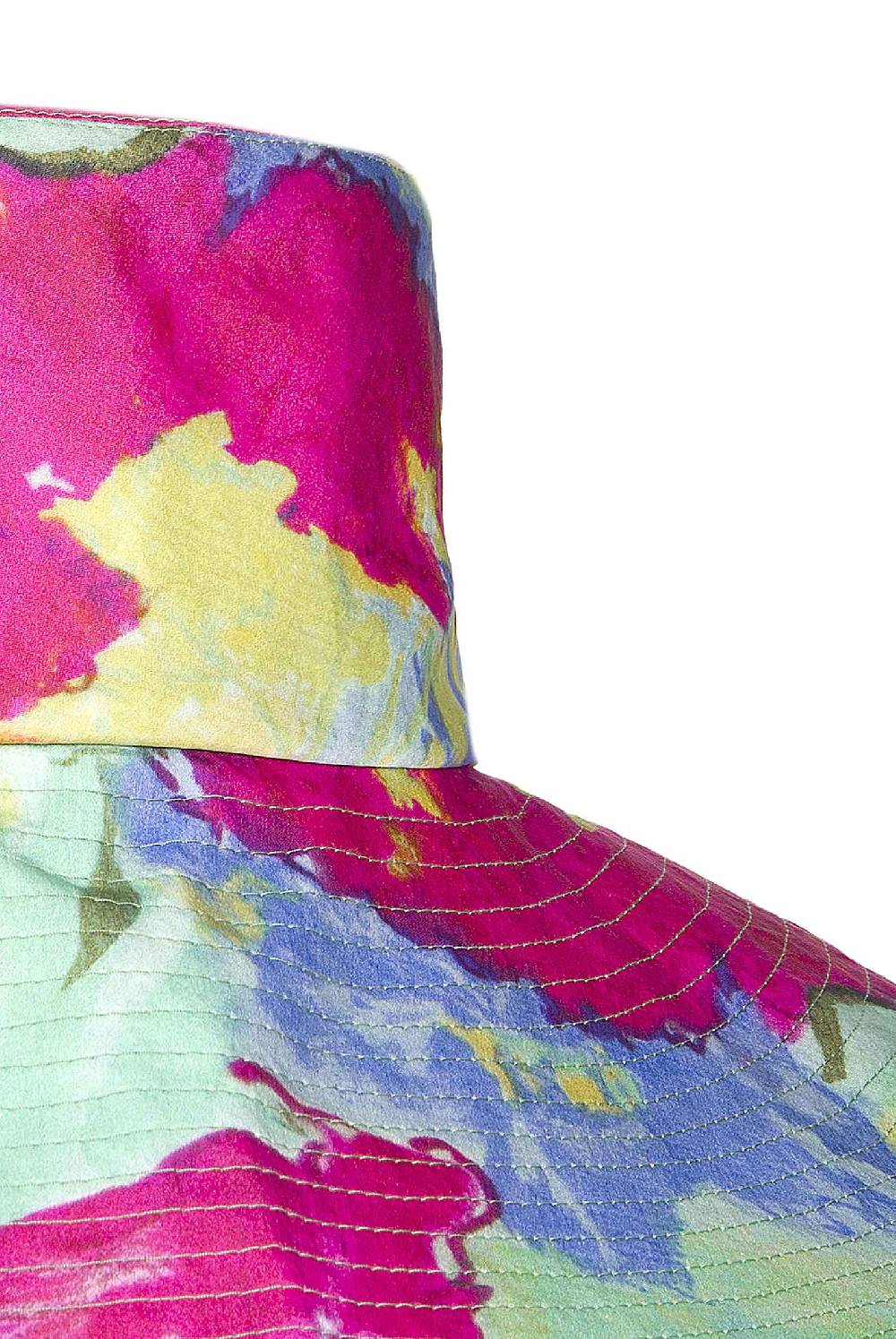 Luisa Beccaria Cappello in cotone a tesa larga con fiori astratti Vendita Economica