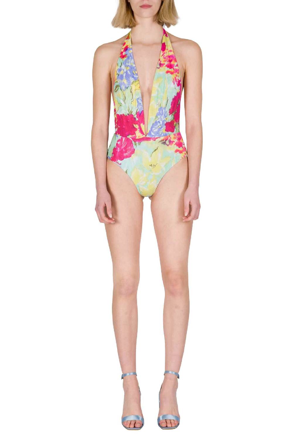 Luisa Beccaria Costume da bagno intero con scollo a V in fiori astratti Negozio