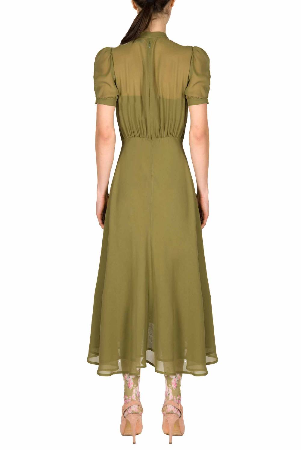 Luisa Beccaria Abito Bottoncino In Georgette Verde Sconto di tempo limitato