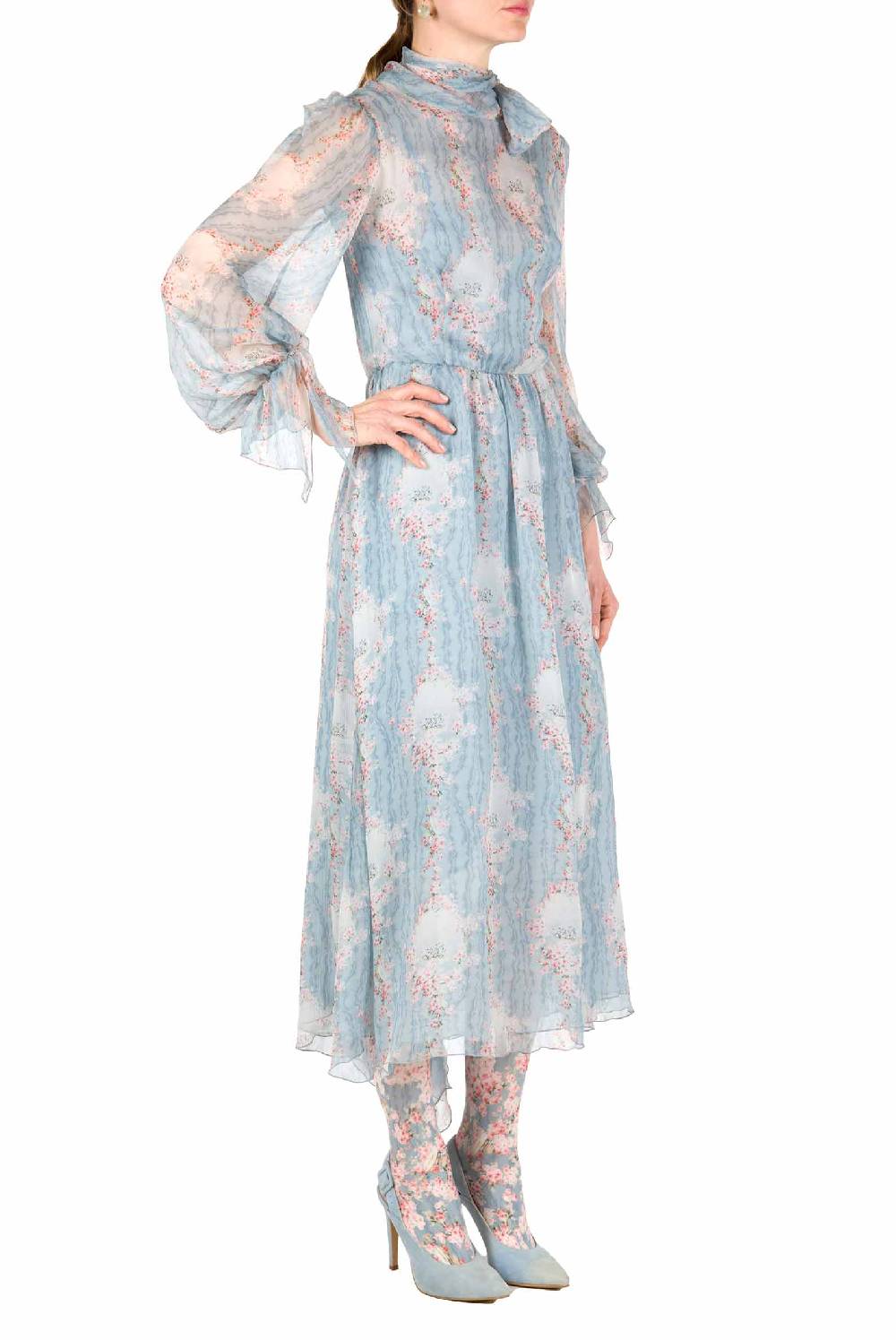 Luisa Beccaria Cerchio Di Rose Abito In Chiffon Con Fascia Negozio online di fabbrica