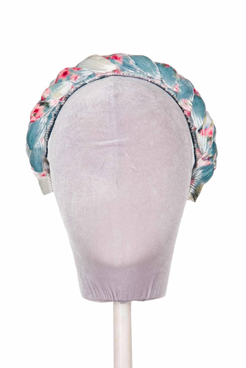 Luisa Beccaria Fascia per capelli intrecciata con boccioli di rose di velluto blu Fornitura limitata
