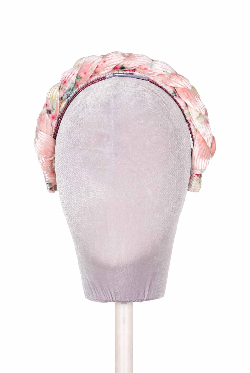 Luisa Beccaria Fascia per capelli intrecciata con boccioli di rose di velluto rosa Shopping online