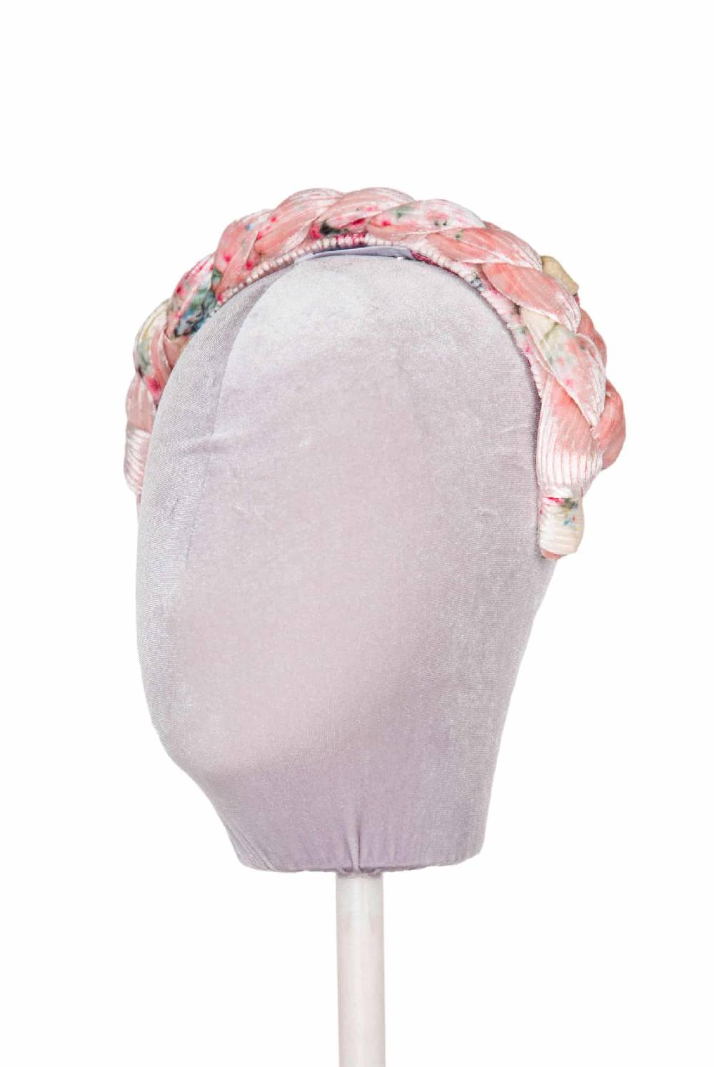 Luisa Beccaria Fascia per capelli intrecciata con boccioli di rose di velluto rosa Shopping online