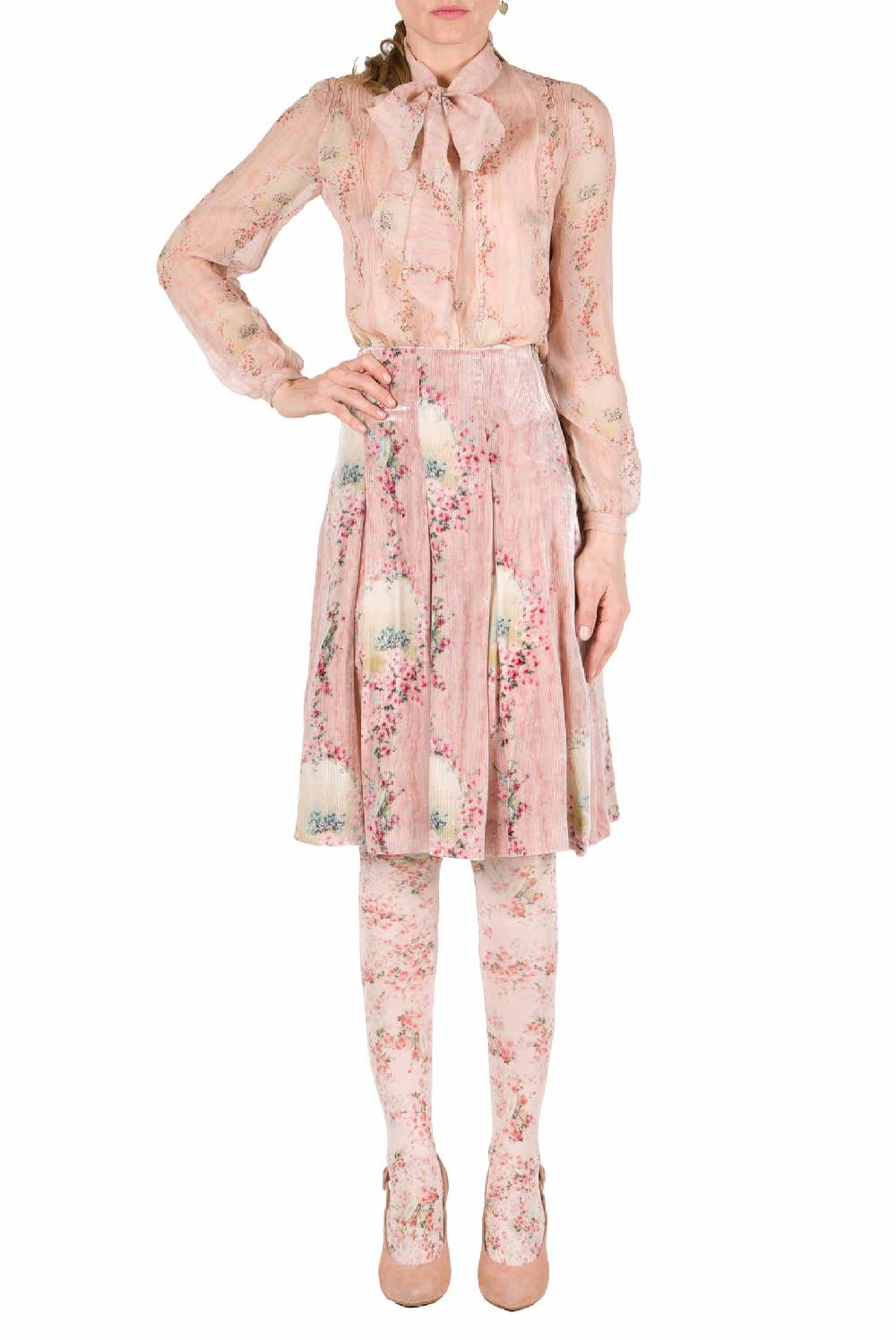 Luisa Beccaria Cerchio In Chiffon Di Rose Camicia Con Fiocco Offerta esclusiva
