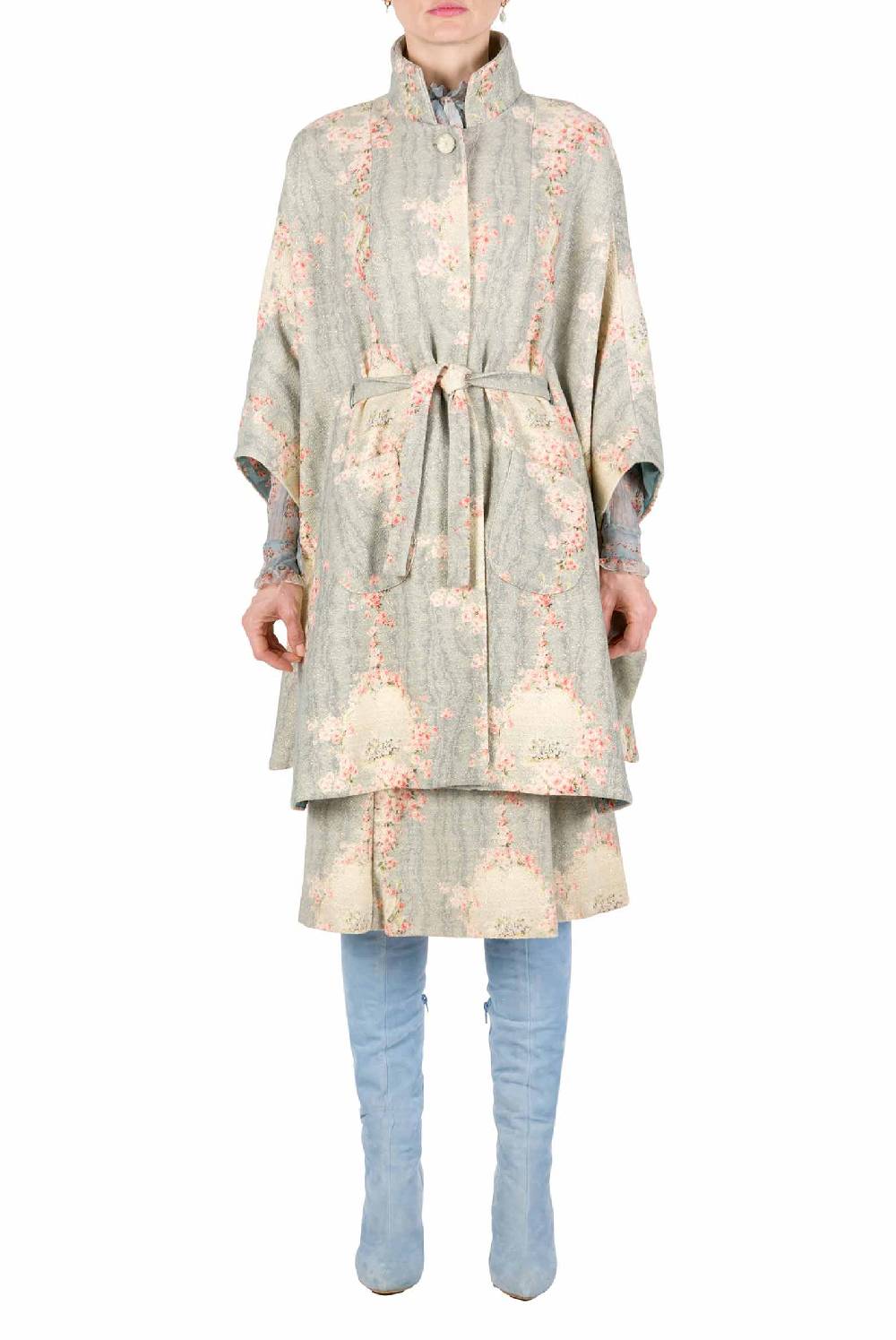 Luisa Beccaria Mantella Cerchio Di Rose Stampata In Lana Con Lurex Cyber Monday