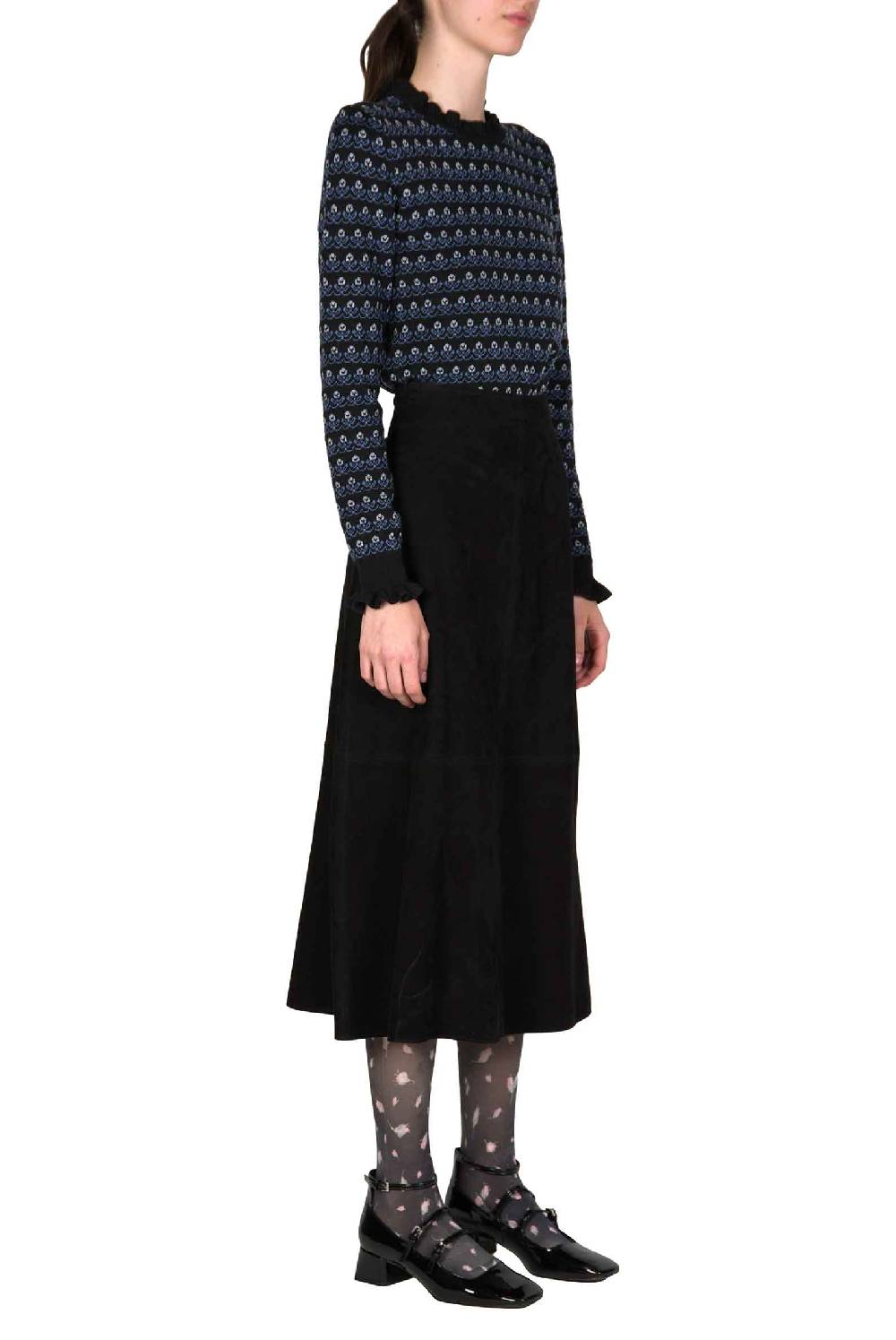 Luisa Beccaria Gonna longuette in pelle scamosciata nera Vendita calda