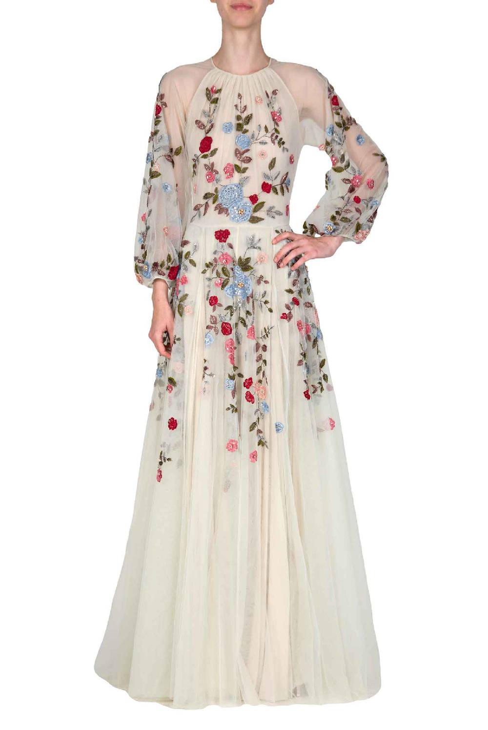 Luisa Beccaria Abito lungo in tulle ricamato a fiori Bestseller
