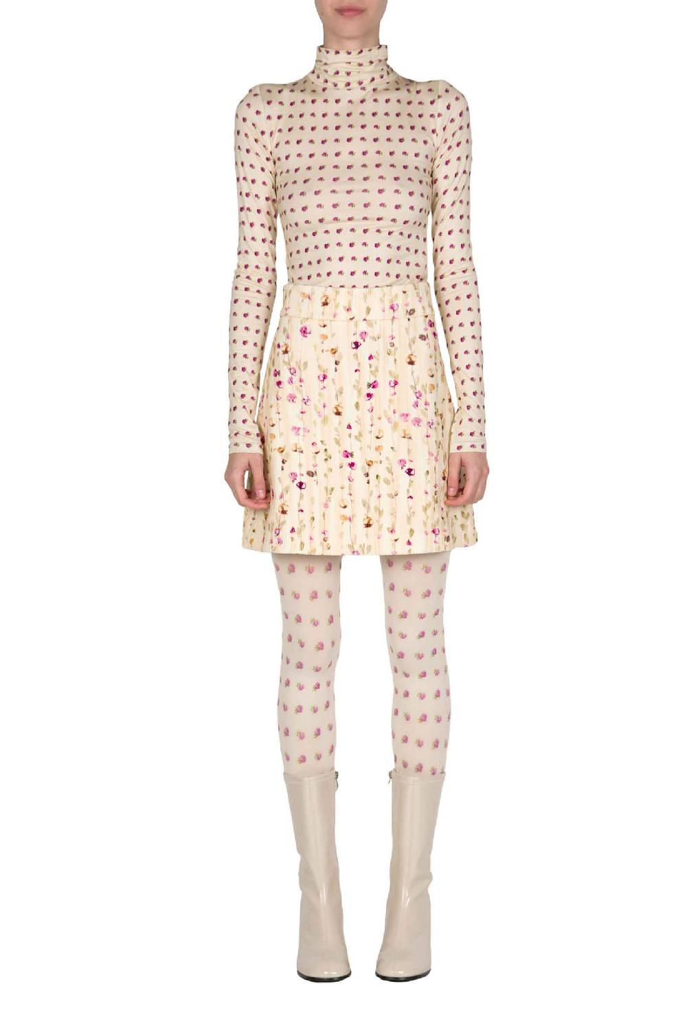 Luisa Beccaria Dolcevita beige con stampa boccioli vintage Offerte giornaliere