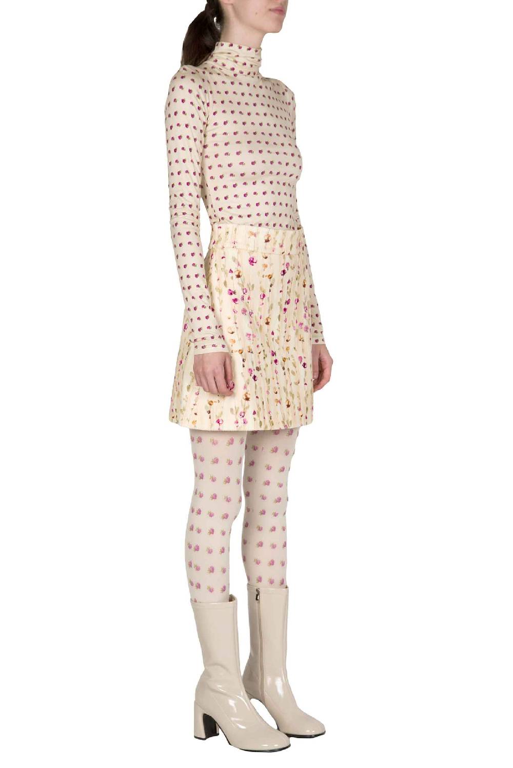 Luisa Beccaria Dolcevita beige con stampa boccioli vintage Offerte giornaliere