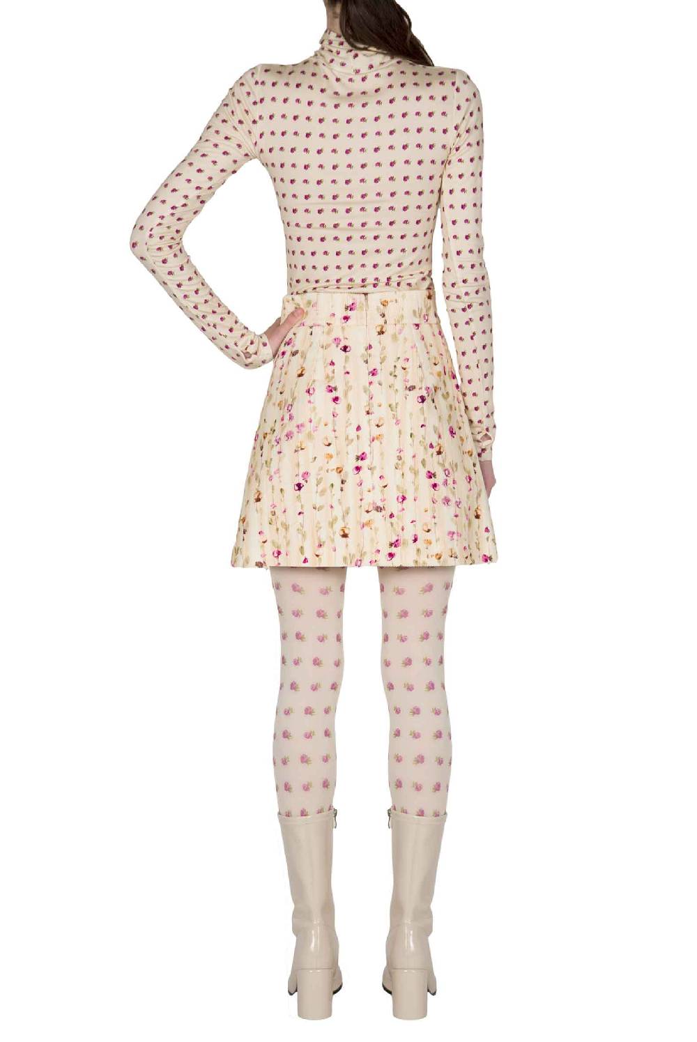 Luisa Beccaria Dolcevita beige con stampa boccioli vintage Offerte giornaliere