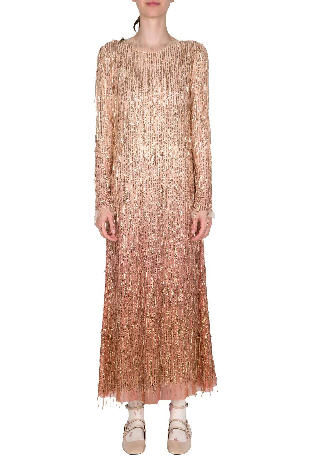 Luisa Beccaria Abito Degrade' In Paillettes Con Frange Super Saving Price