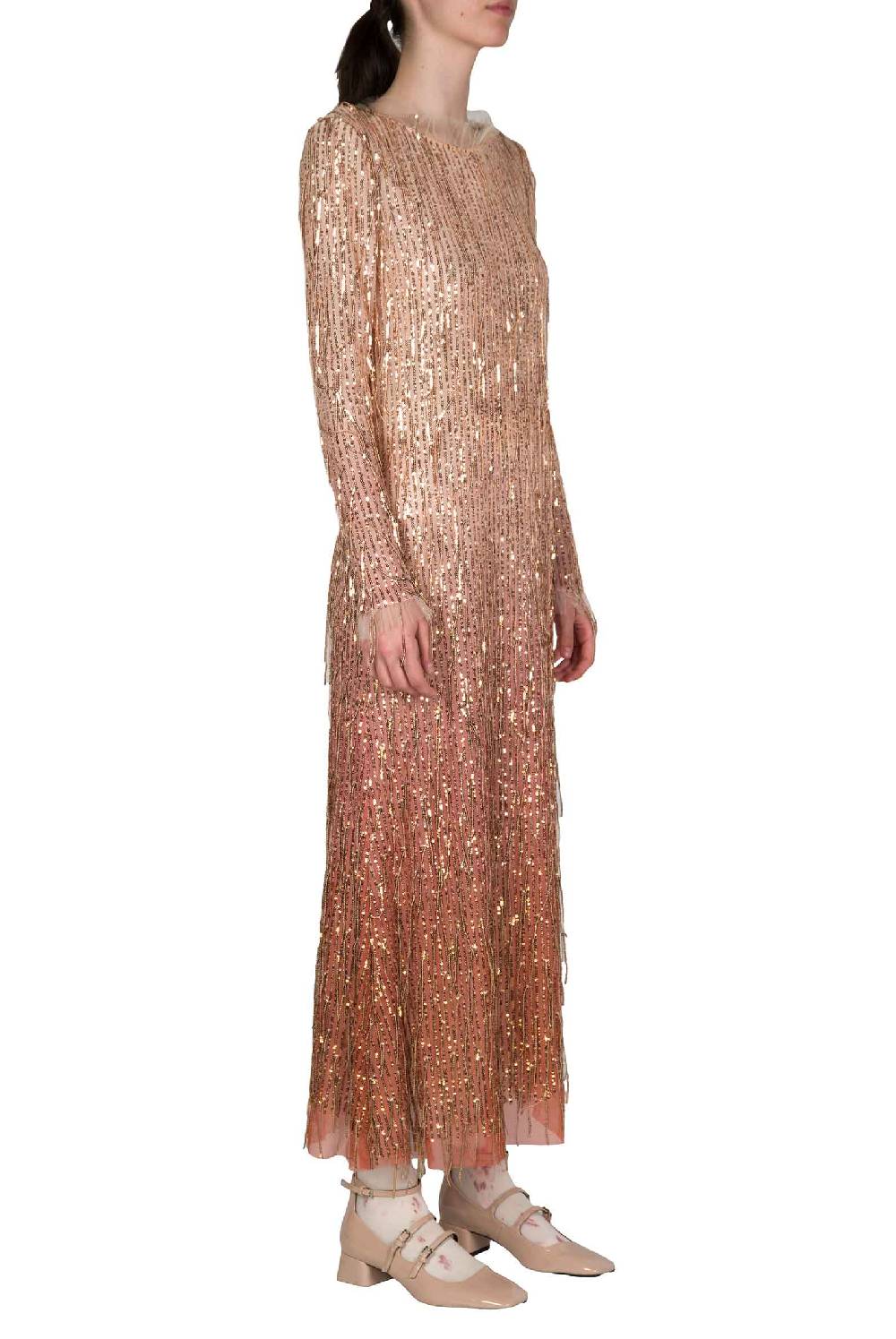 Luisa Beccaria Abito Degrade' In Paillettes Con Frange Super Saving Price