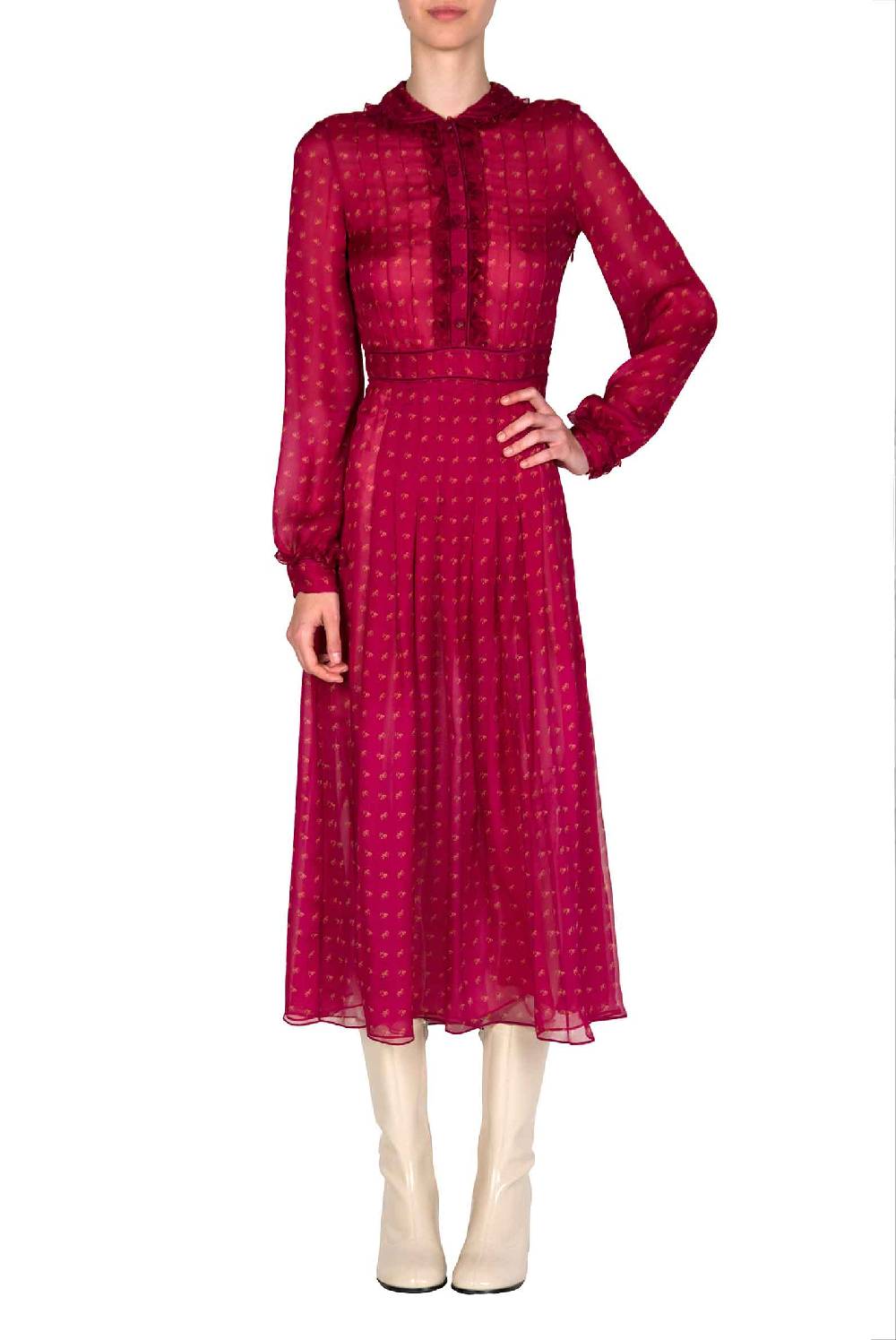 Luisa Beccaria Abito midi in crepone di chiffon con boccioli vintage Ritorno libero