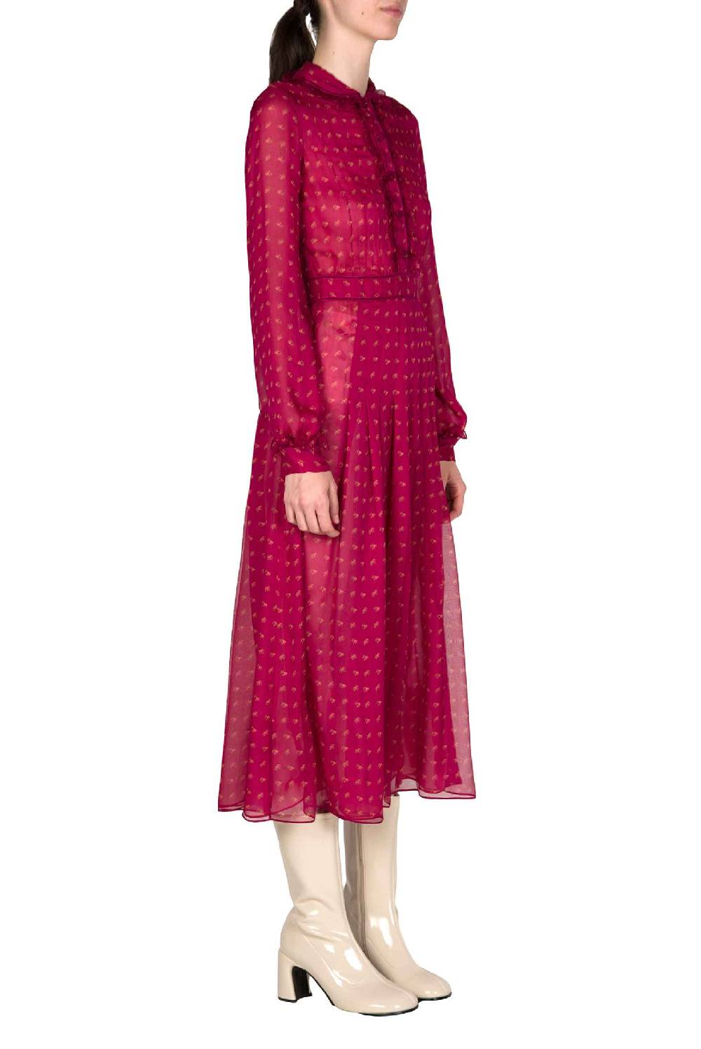 Luisa Beccaria Abito midi in crepone di chiffon con boccioli vintage Ritorno libero