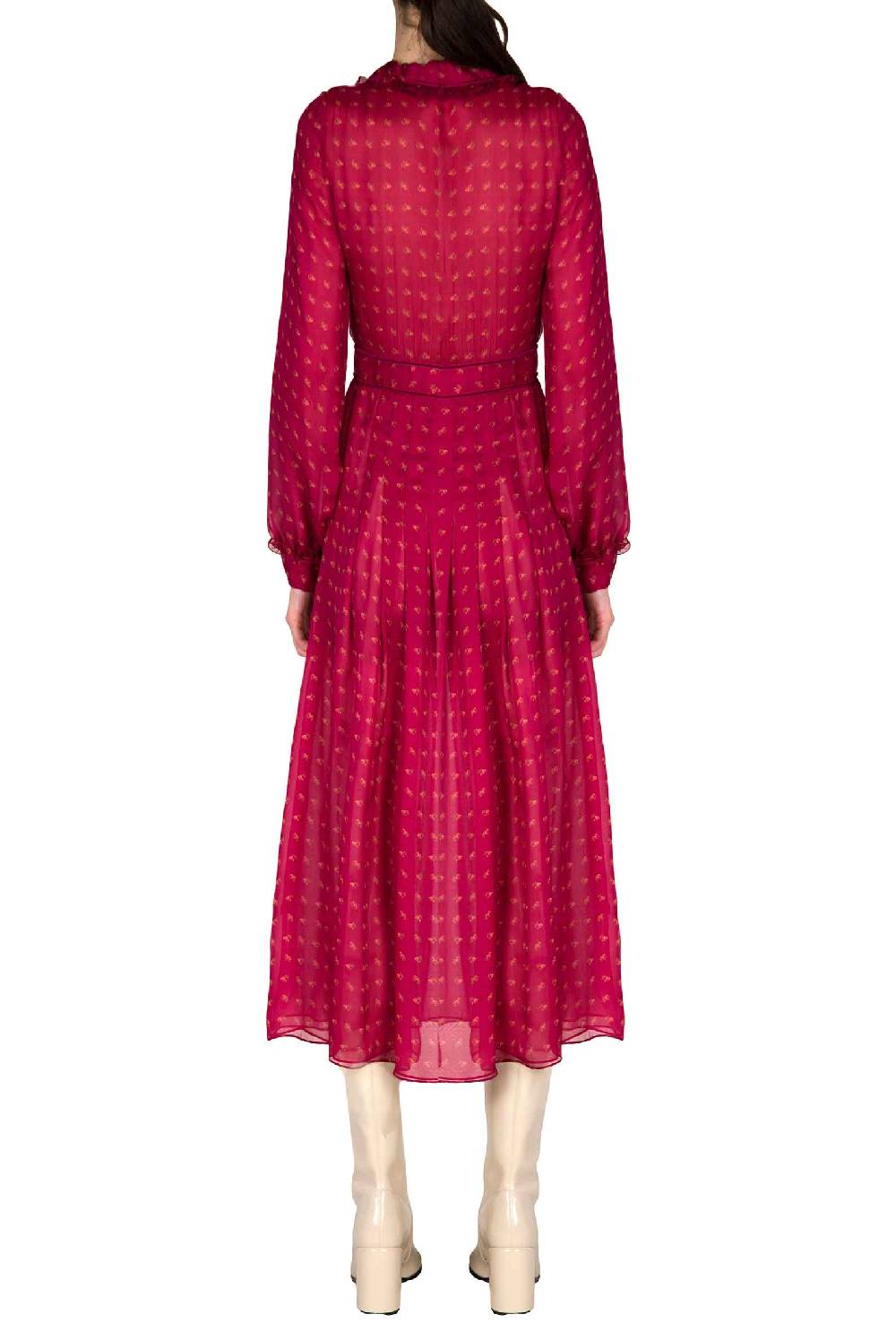 Luisa Beccaria Abito midi in crepone di chiffon con boccioli vintage Ritorno libero