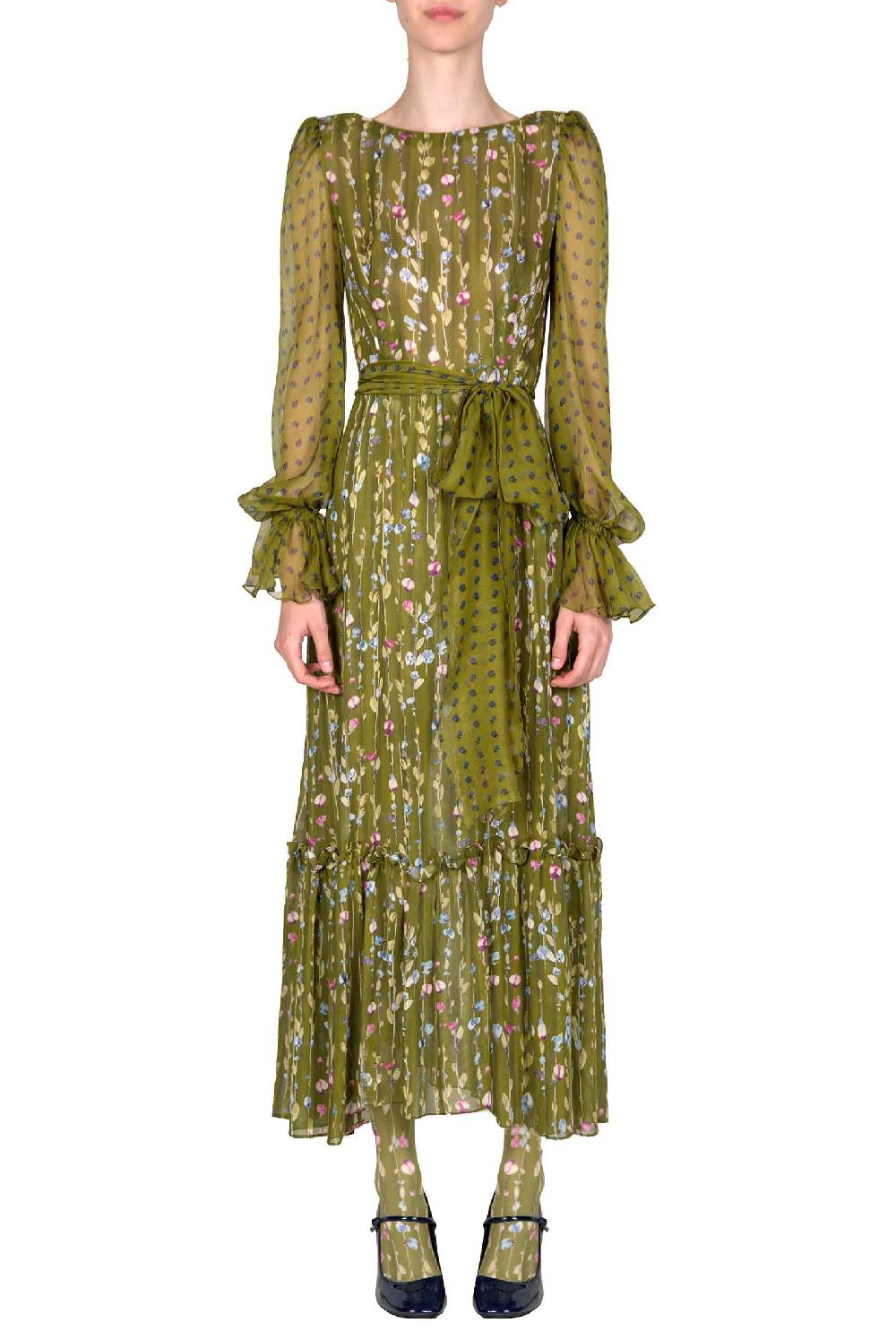 Luisa Beccaria Abito in georgette stampata con ghirlande di fiori Fino al 60% di sconto