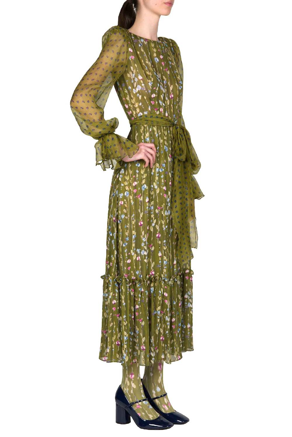 Luisa Beccaria Abito in georgette stampata con ghirlande di fiori Fino al 60% di sconto